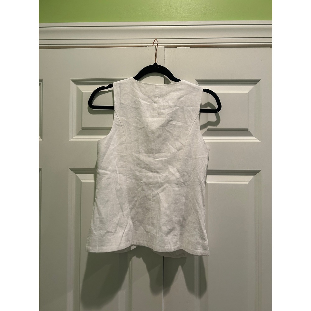 J.Crew Sleeveless Linen-Blend Button-Front Vest Top‎ White Size 2 - Picture 3 of 5